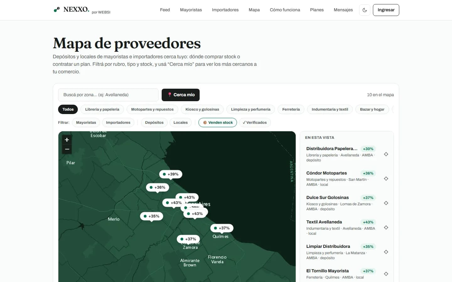 Pantalla 02 de NEXXO: Mapa de proveedores
